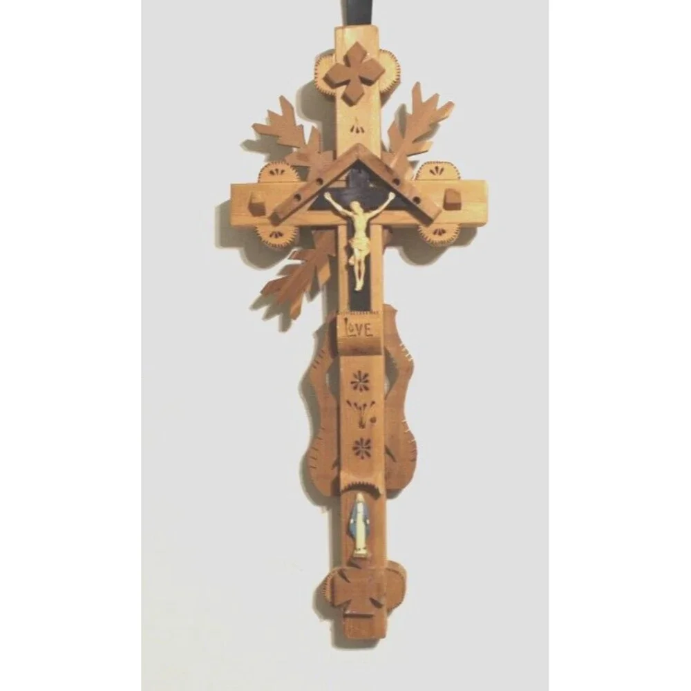 VTG Wooden Cross Crucifix Jesus Christ Carved Wooden Wall Cross Handmade 24